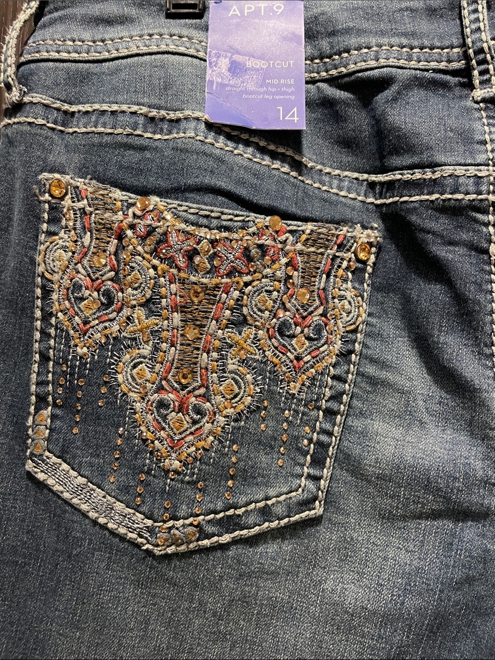 Apt. 9 Light Blue Bootcut Jeans with Beaded Back Pockets